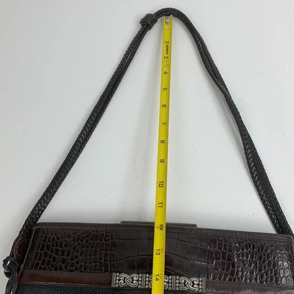 Vintage Brighton Leather braided Double strap shoulder bag black Brown Silver - Picture 15 of 17